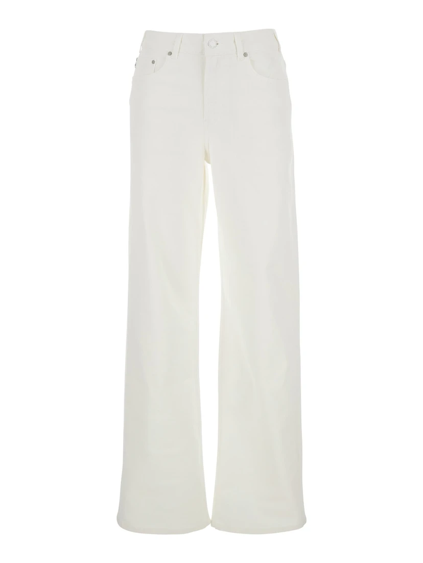 White Jeans with Belt Loops and Logo Patch on the Rear in Denim Woman