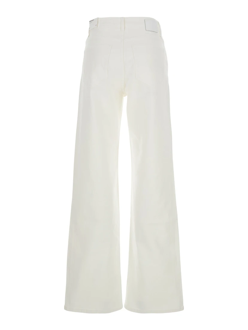White Jeans with Belt Loops and Logo Patch on the Rear in Denim Woman