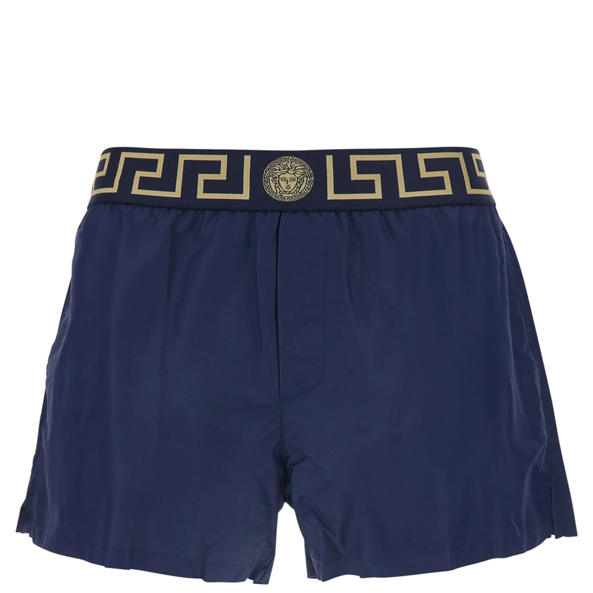 Blue Swimsuit Shorts with Greca Detail in Tech Fabric Man