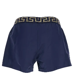 Blue Swimsuit Shorts with Greca Detail in Tech Fabric Man