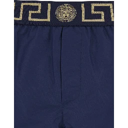 Blue Swimsuit Shorts with Greca Detail in Tech Fabric Man