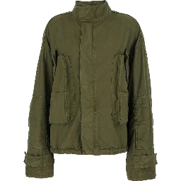 Green Jacket with High Neck and Logo Patch on the Rear in Cotton Woman