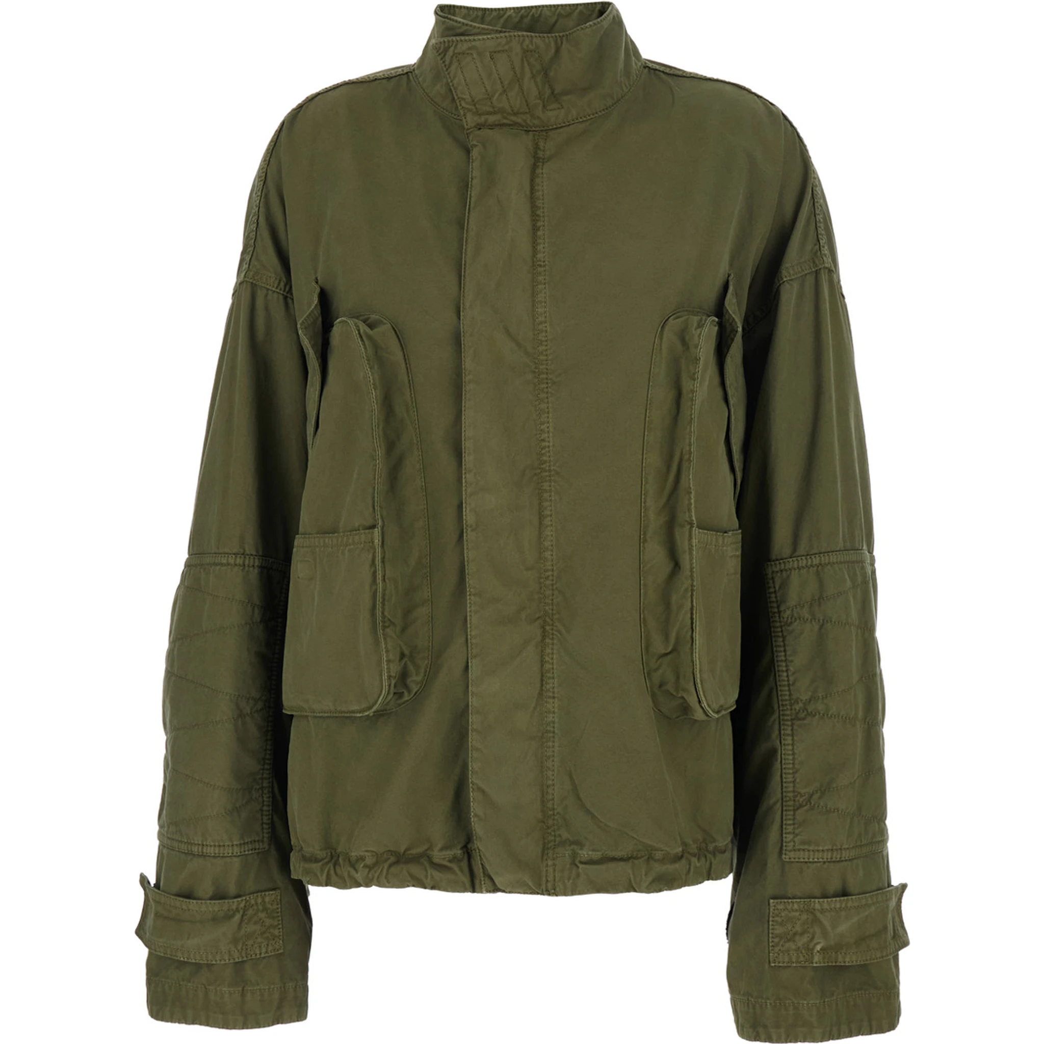 Green Jacket with High Neck and Logo Patch on the Rear in Cotton Woman