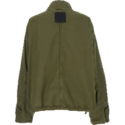 Green Jacket with High Neck and Logo Patch on the Rear in Cotton Woman