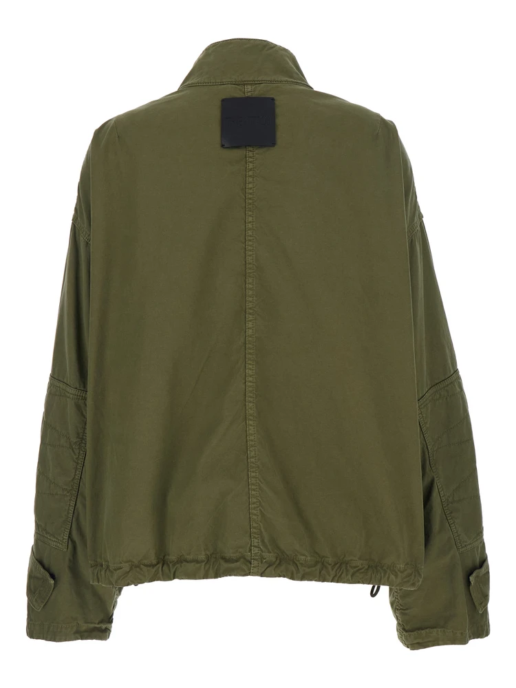 Green Jacket with High Neck and Logo Patch on the Rear in Cotton Woman alternative