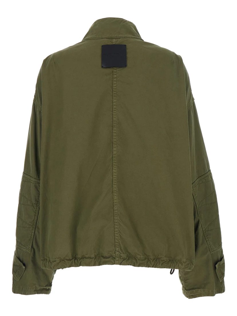 Green Jacket with High Neck and Logo Patch on the Rear in Cotton Woman