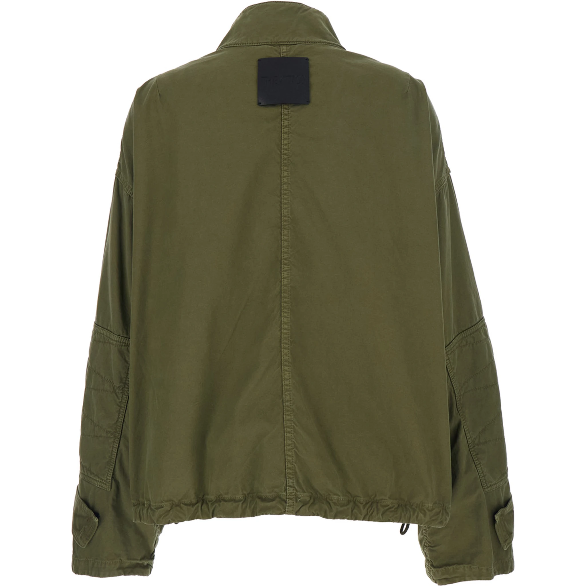 Green Jacket with High Neck and Logo Patch on the Rear in Cotton Woman