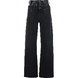 Elson Black Jeans with Double-Layered Waist and Leather Details in Denim Woman