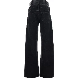 Elson Black Jeans with Double-Layered Waist and Leather Details in Denim Woman
