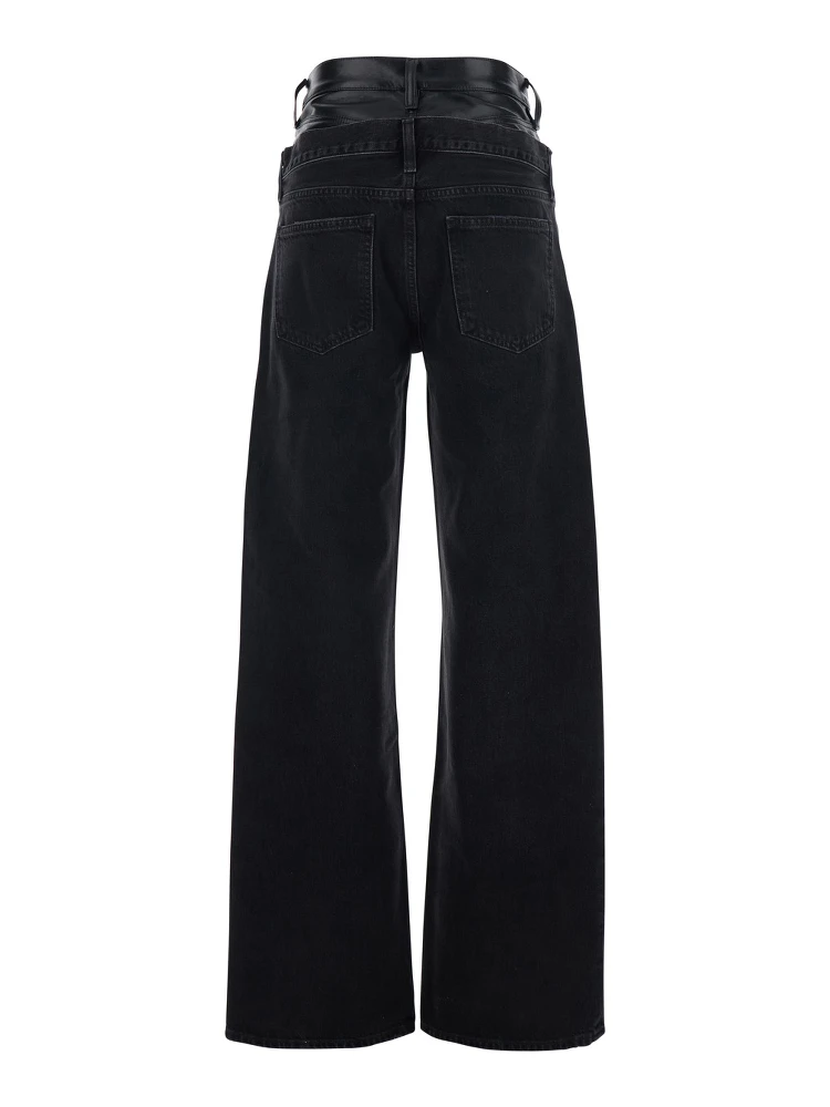 Elson Black Jeans with Double-Layered Waist and Leather Details in Denim Woman alternative
