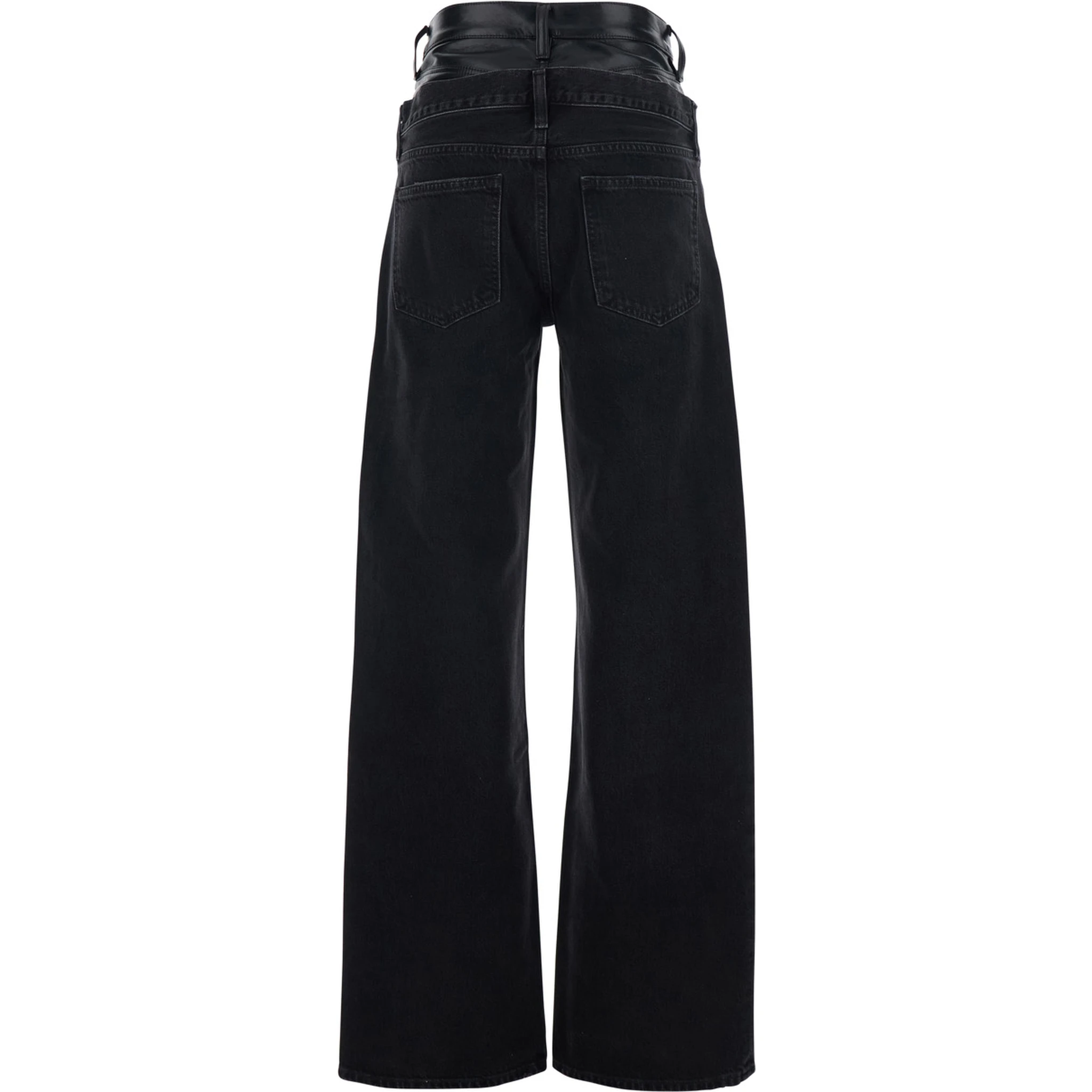 Elson Black Jeans with Double-Layered Waist and Leather Details in Denim Woman