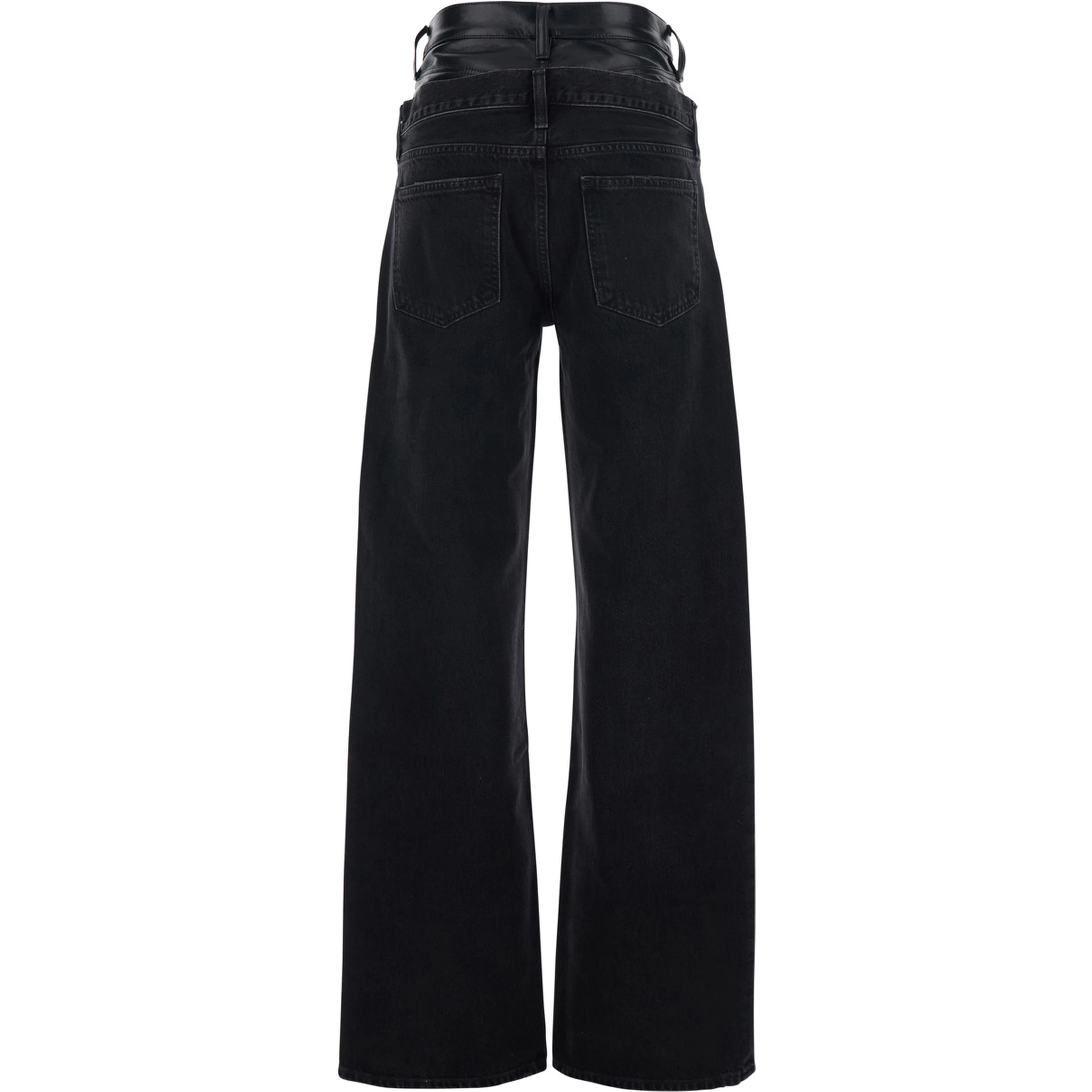 Elson Black Jeans with Double-Layered Waist and Leather Details in Denim Woman