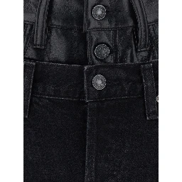 Elson Black Jeans with Double-Layered Waist and Leather Details in Denim Woman
