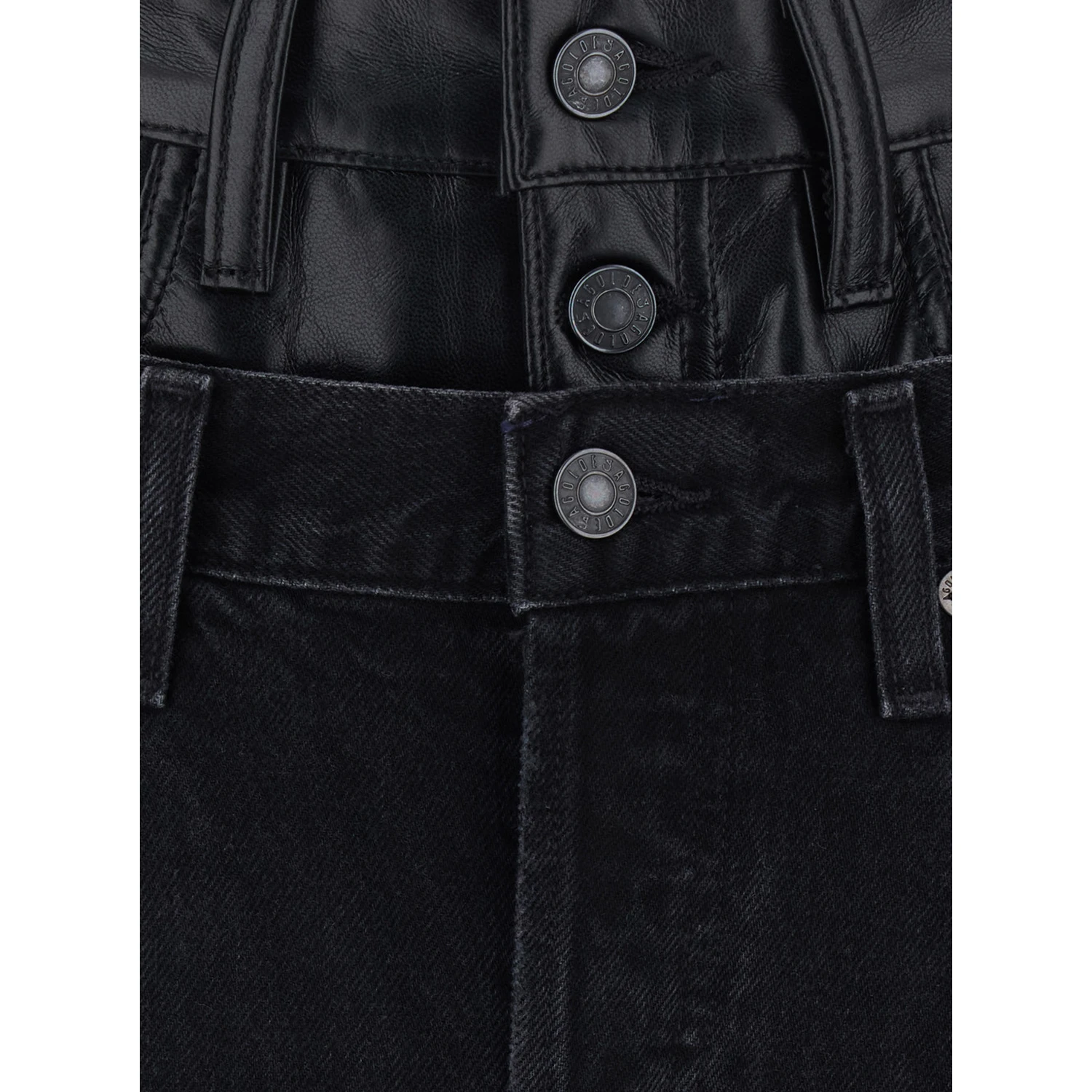 Elson Black Jeans with Double-Layered Waist and Leather Details in Denim Woman