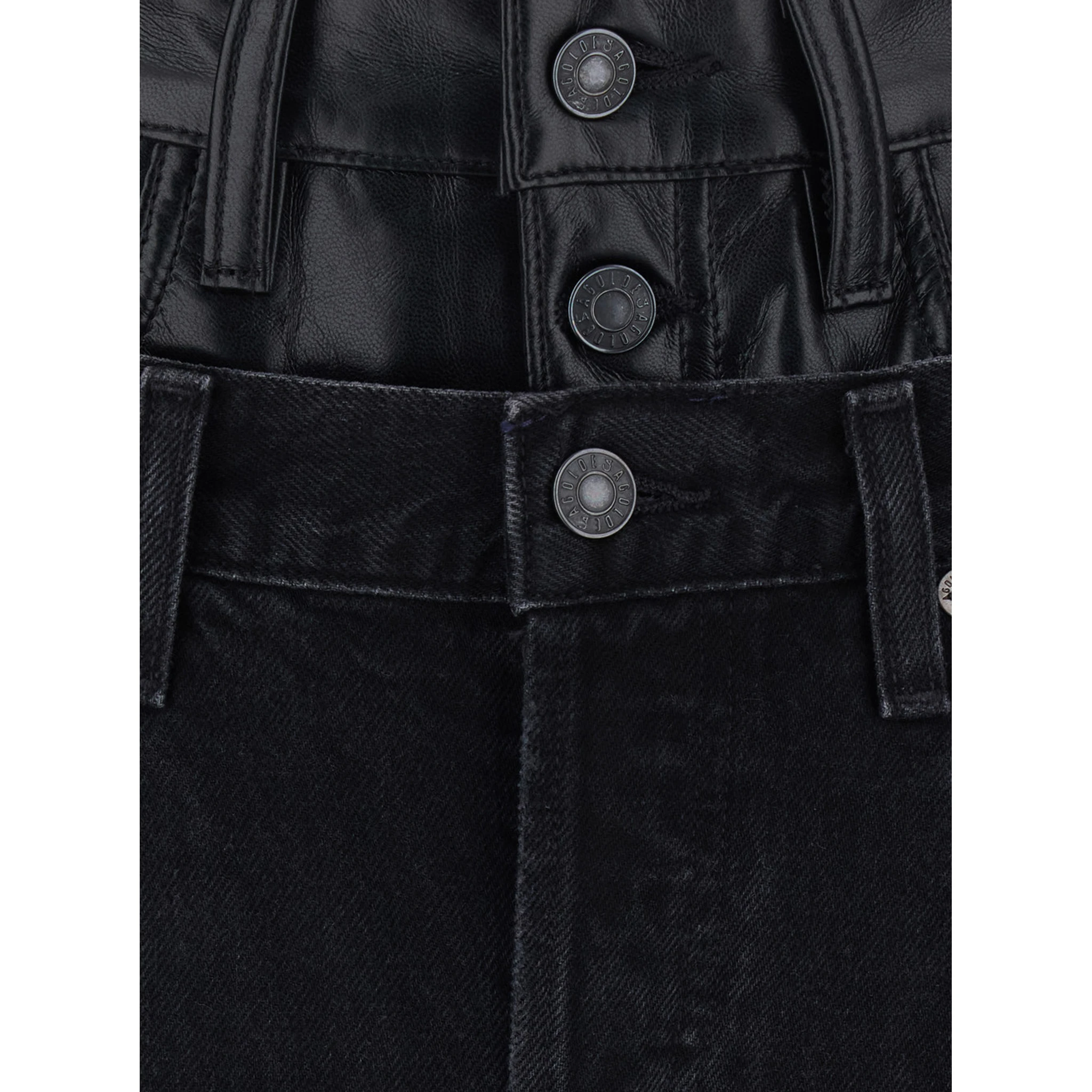 Elson Black Jeans with Double-Layered Waist and Leather Details in Denim Woman