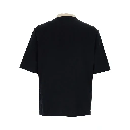 Black Polo Shirt with V Print on the Front and Applied Patch on the Chest in Cotton Man