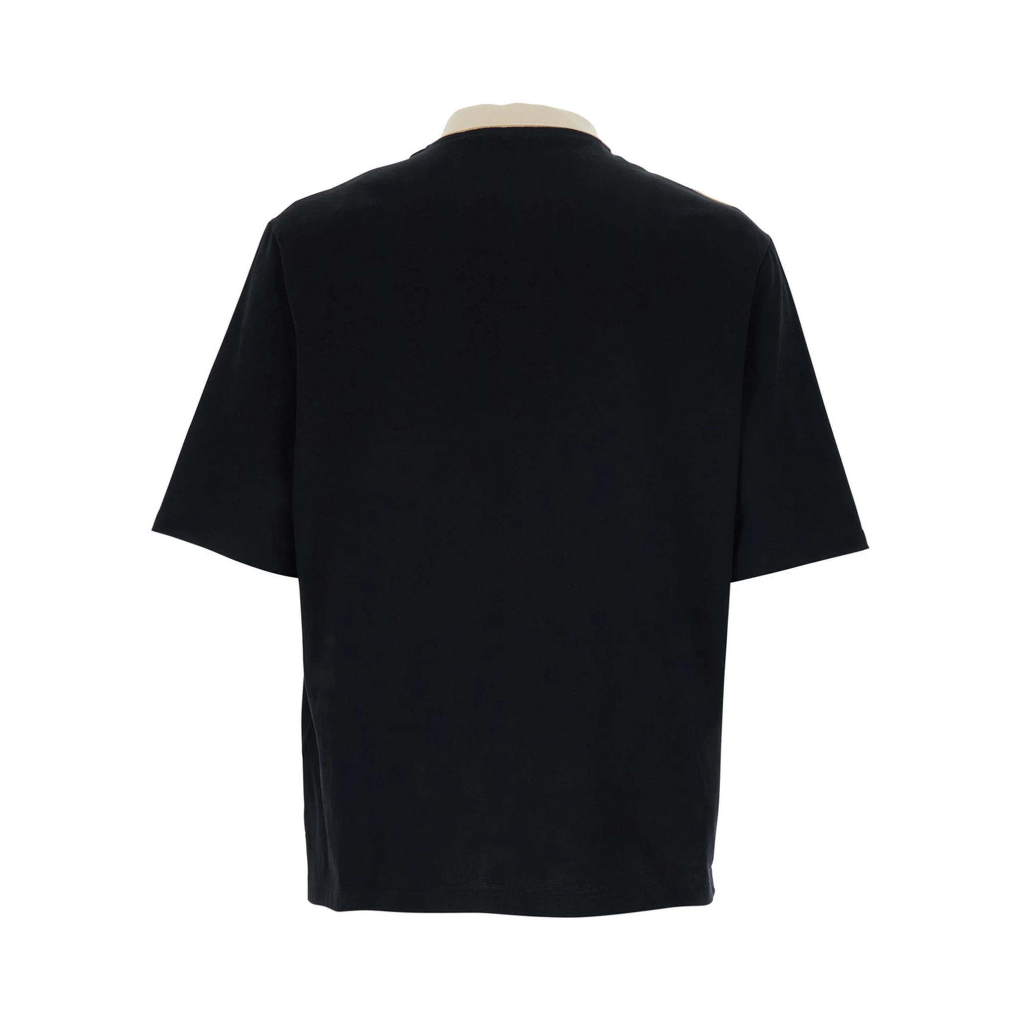 Black Polo Shirt with V Print on the Front and Applied Patch on the Chest in Cotton Man
