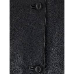 Black Crewneck Jacket with Front Button Closure in Leather Woman