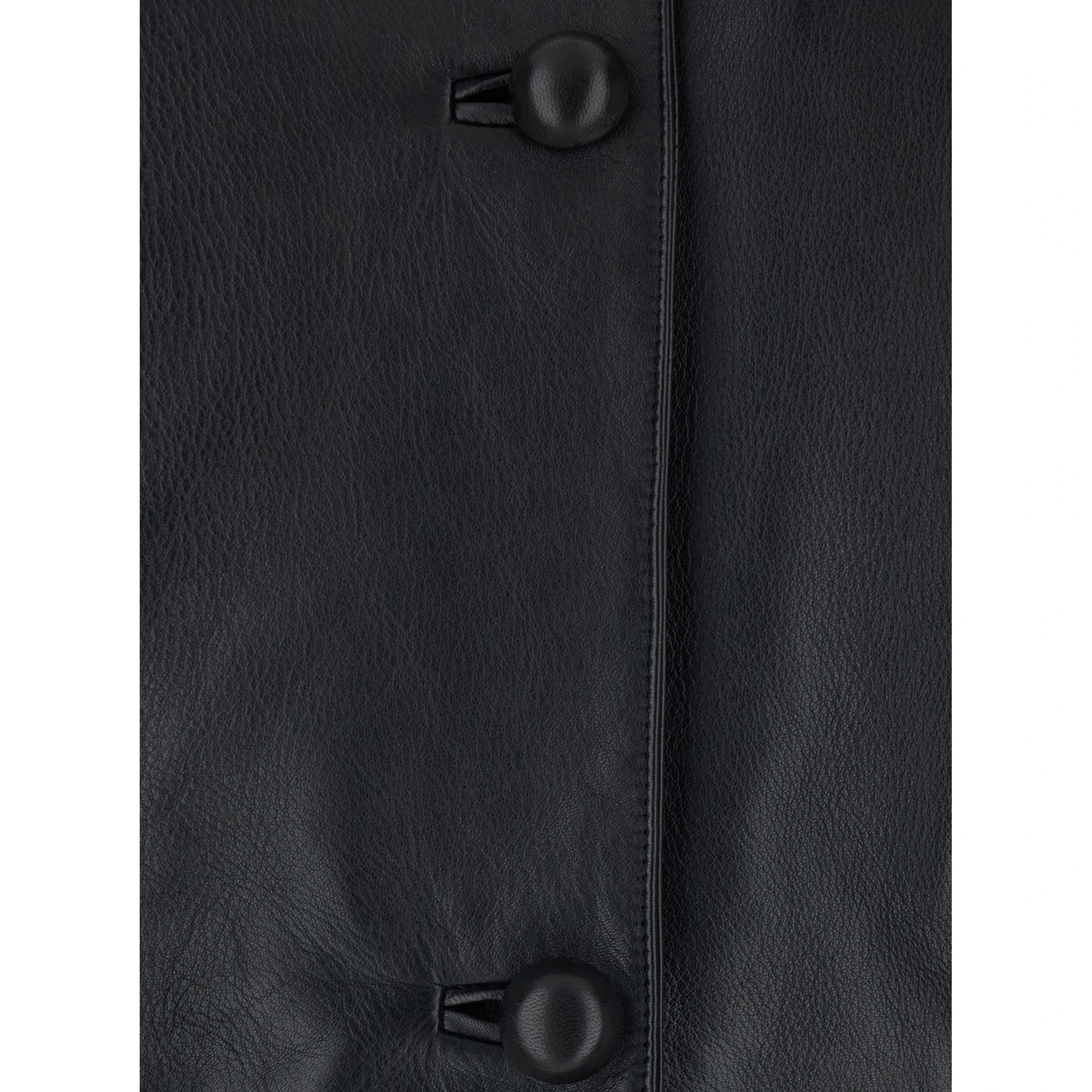 Black Crewneck Jacket with Front Button Closure in Leather Woman