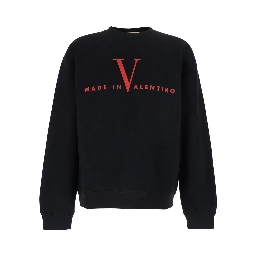 Black Crewneck Sweatshirt with Logo Print on the Front and Dropped Shoulders in Cotton Man
