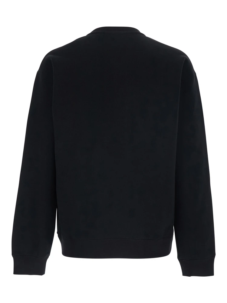 Black Crewneck Sweatshirt with Logo Print on the Front and Dropped Shoulders in Cotton Man alternative