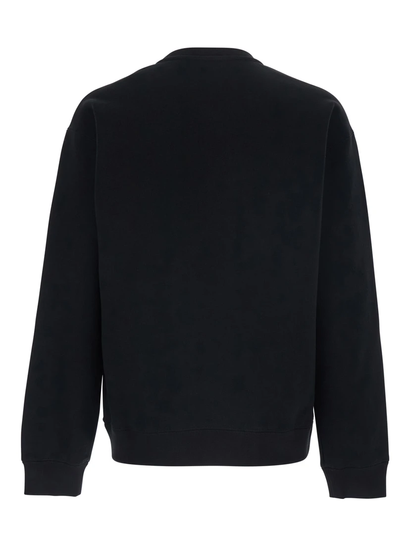 Black Crewneck Sweatshirt with Logo Print on the Front and Dropped Shoulders in Cotton Man