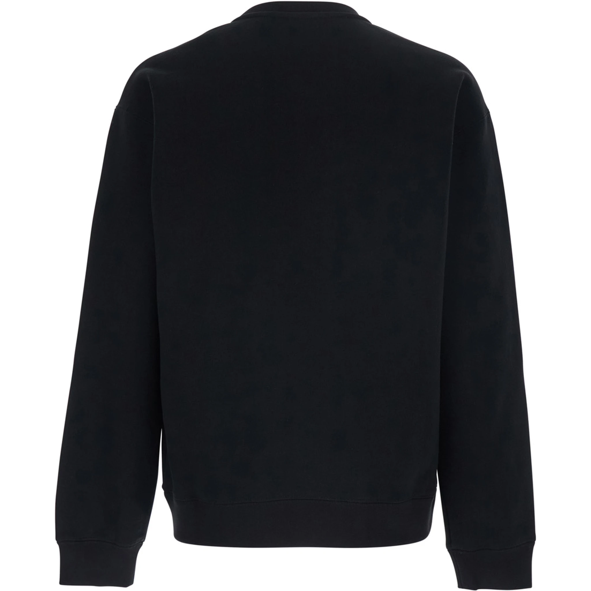 Black Crewneck Sweatshirt with Logo Print on the Front and Dropped Shoulders in Cotton Man
