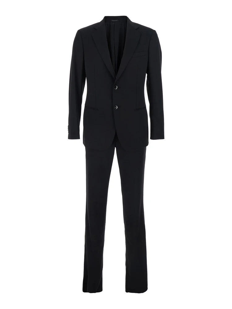Black Single-Breasted Suit with Classic Lapels in Wool Man