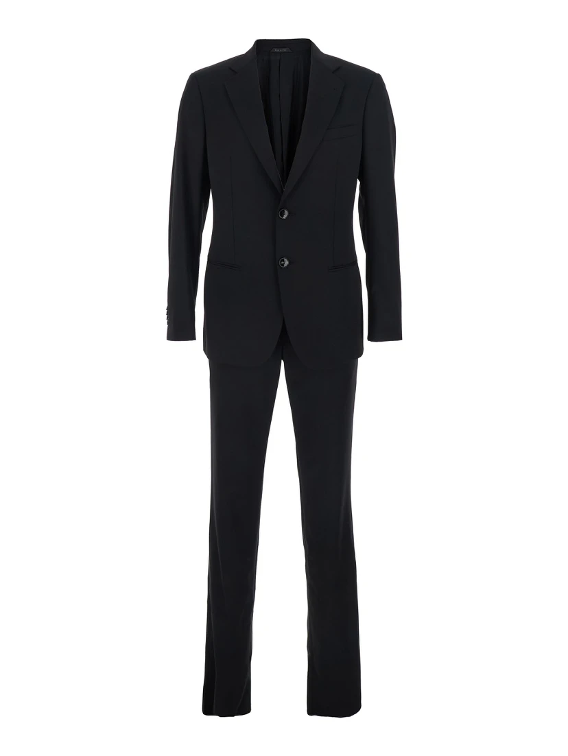 Black Single-Breasted Suit with Classic Lapels in Wool Man