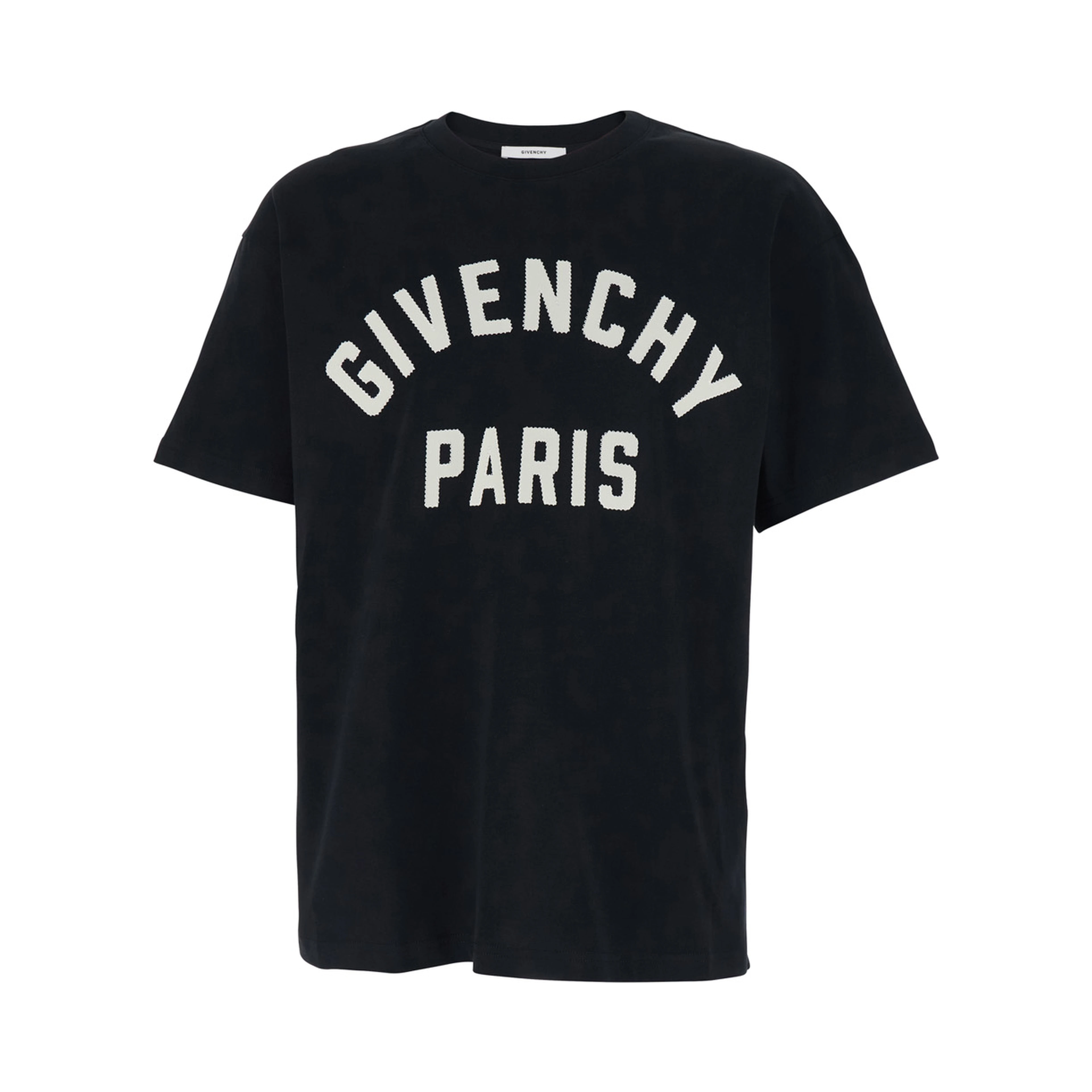 Black Crewneck T-Shirt with Maxi Logo Lettering on the Front in Cotton Man