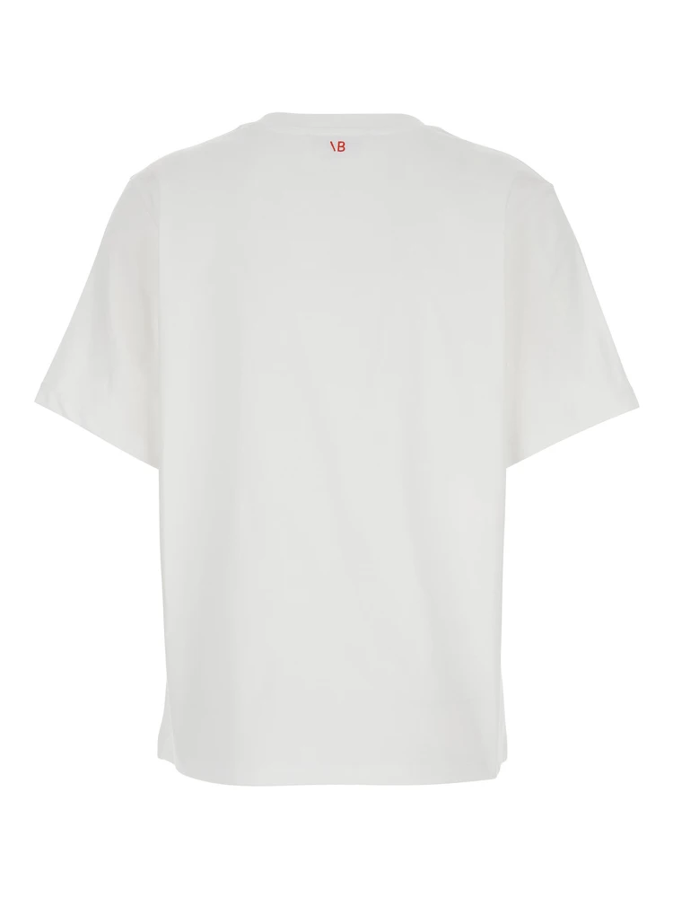 White T-shirt with Slogan Lettering on the front in Cotton Woman