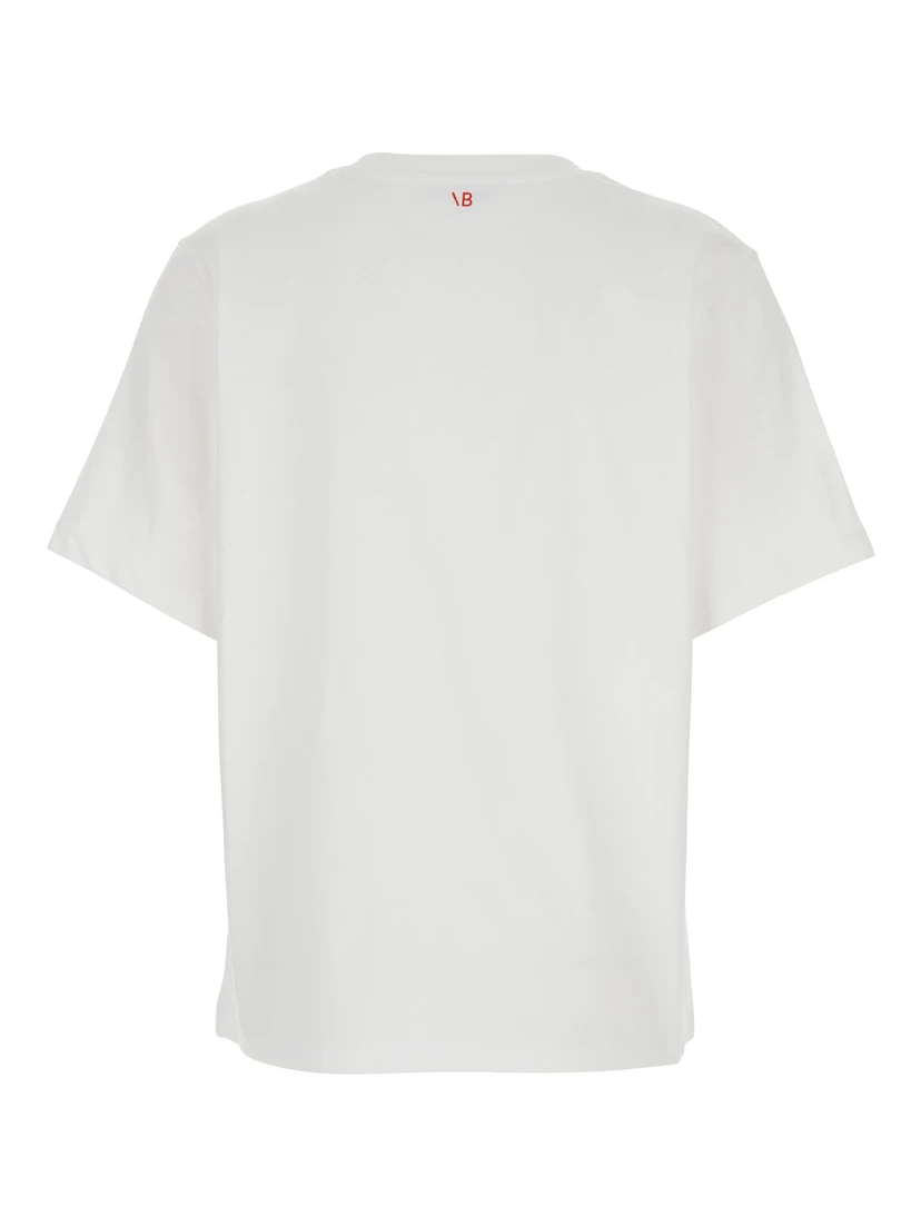 White T-shirt with Slogan Lettering on the front in Cotton Woman
