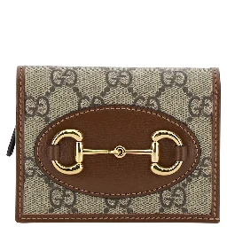 Gucci Horsebit 1955 Beige and Ebony Card-Holder with Horsebit Detail in GG Supreme Canvas Woman
