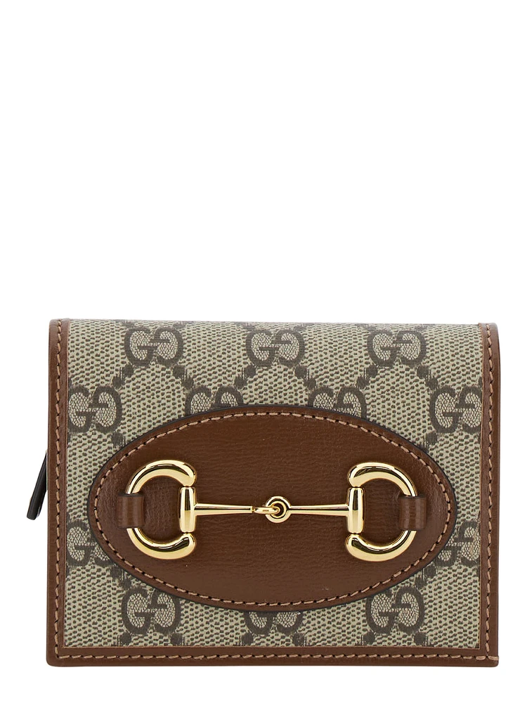 Gucci Horsebit 1955 Beige and Ebony Card-Holder with Horsebit Detail in GG Supreme Canvas Woman
