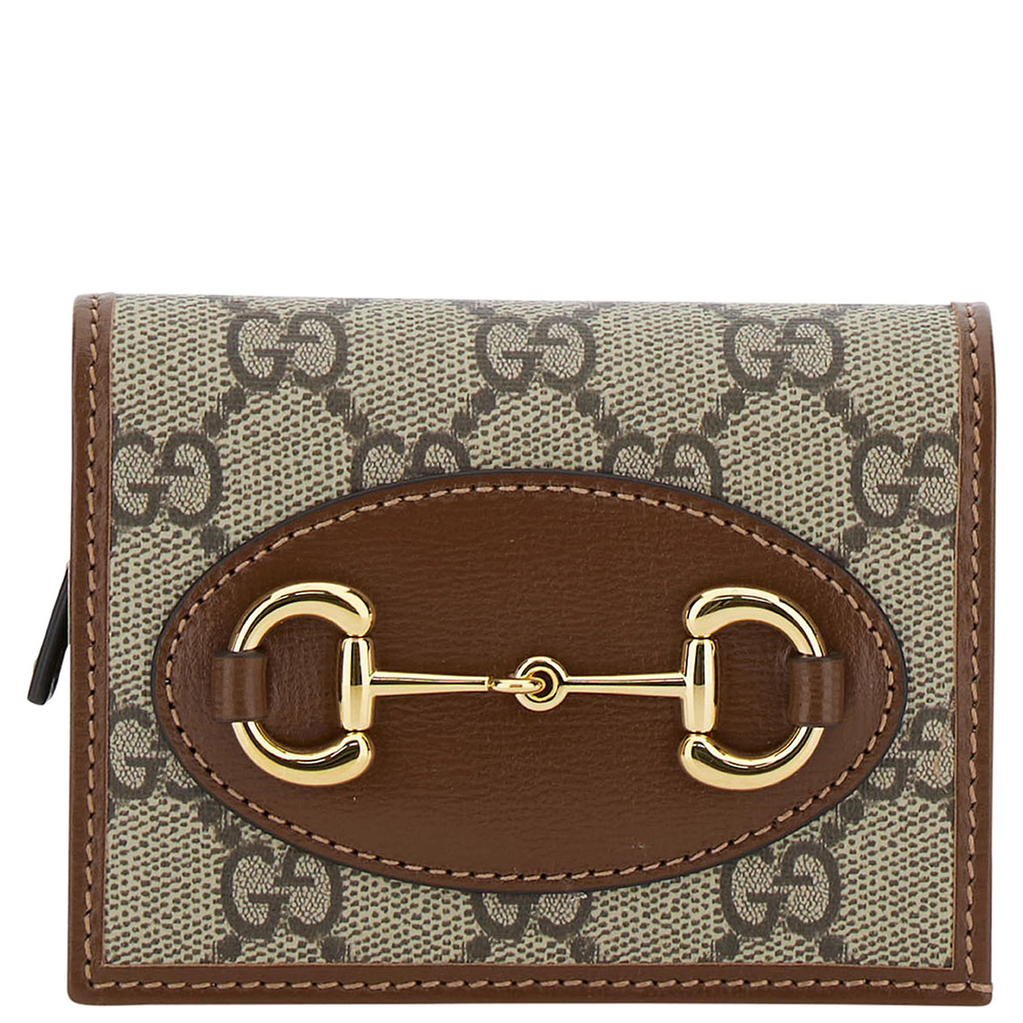 Gucci Horsebit 1955 Beige and Ebony Card-Holder with Horsebit Detail in GG Supreme Canvas Woman