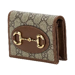 Gucci Horsebit 1955 Beige and Ebony Card-Holder with Horsebit Detail in GG Supreme Canvas Woman