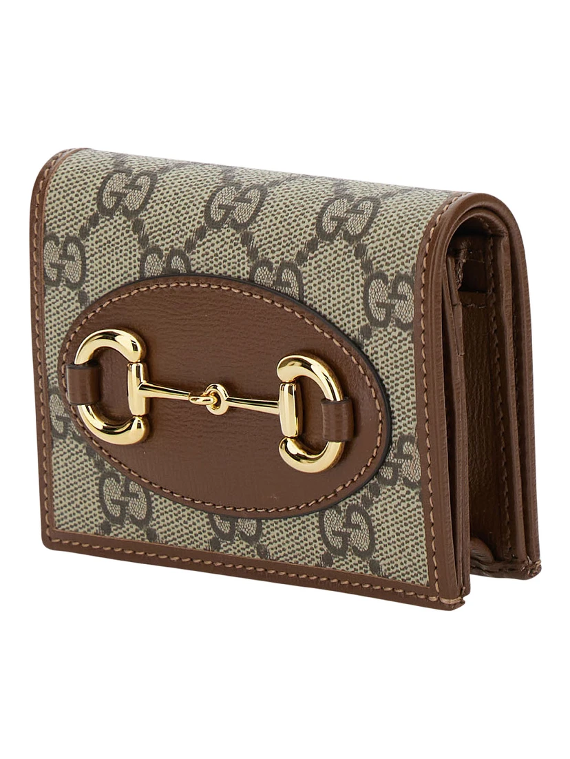 Gucci Horsebit 1955 Beige and Ebony Card-Holder with Horsebit Detail in GG Supreme Canvas Woman