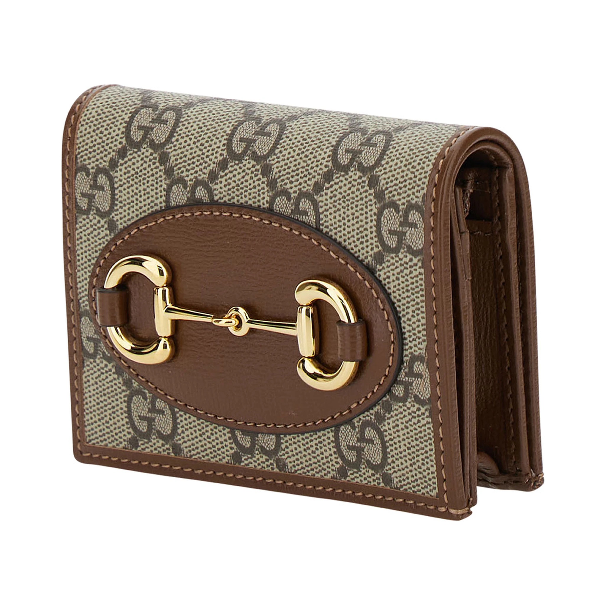 Gucci Horsebit 1955 Beige and Ebony Card-Holder with Horsebit Detail in GG Supreme Canvas Woman