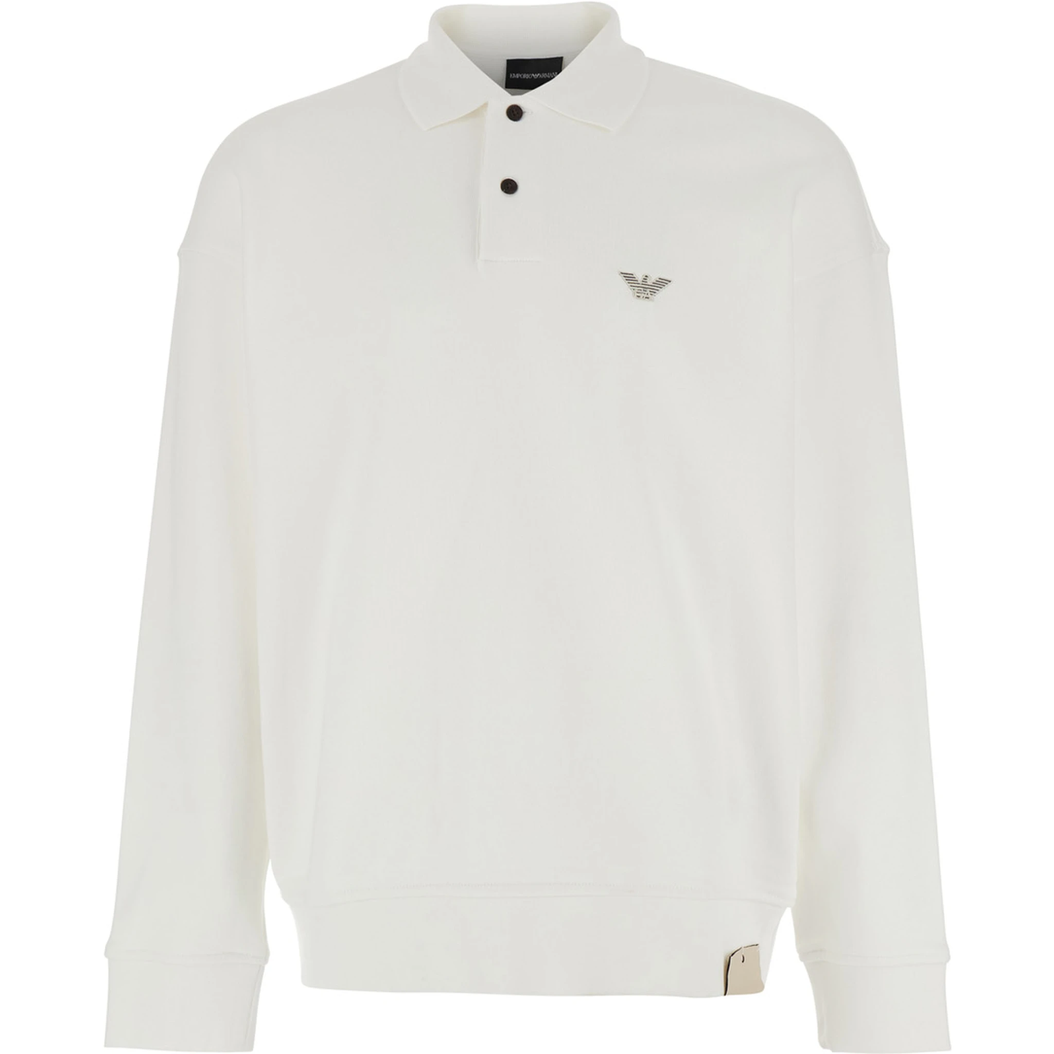 White Sweatshirt with Polo Shirt Style Collar and Logo Embroidery on the Front in Cotton Man