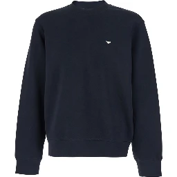 Blue Crewneck Sweatshirt with Logo Embroidery on the Front in Cotton Blend Man
