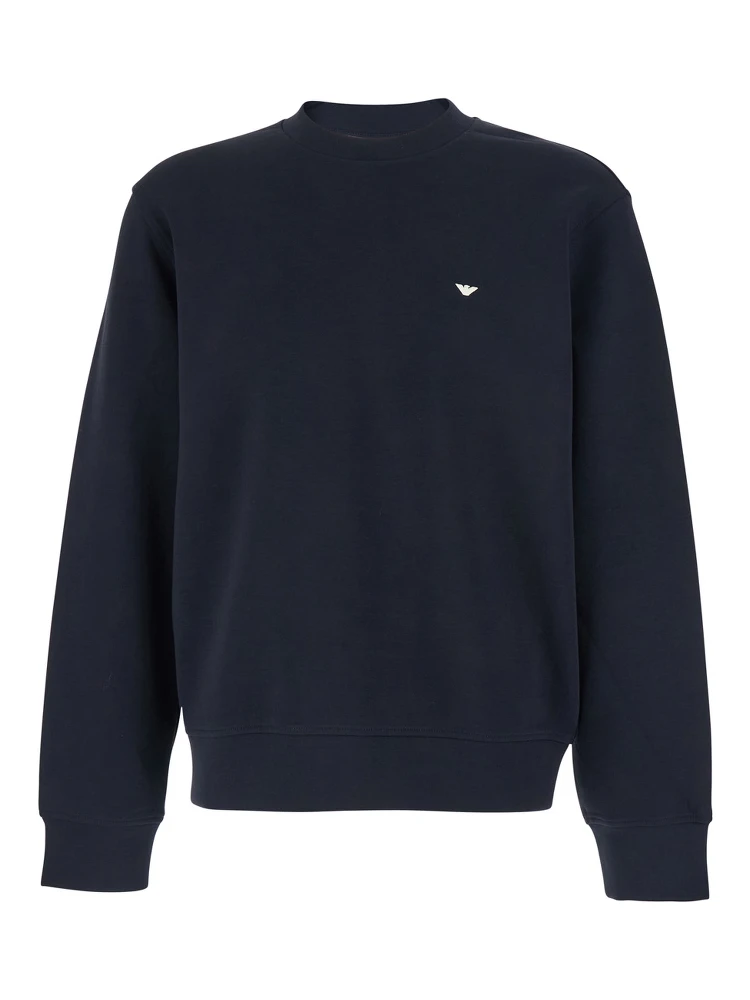 Blue Crewneck Sweatshirt with Logo Embroidery on the Front in Cotton Blend Man