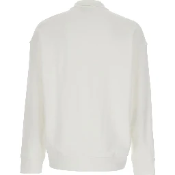 White Sweatshirt with Polo Shirt Style Collar and Logo Embroidery on the Front in Cotton Man