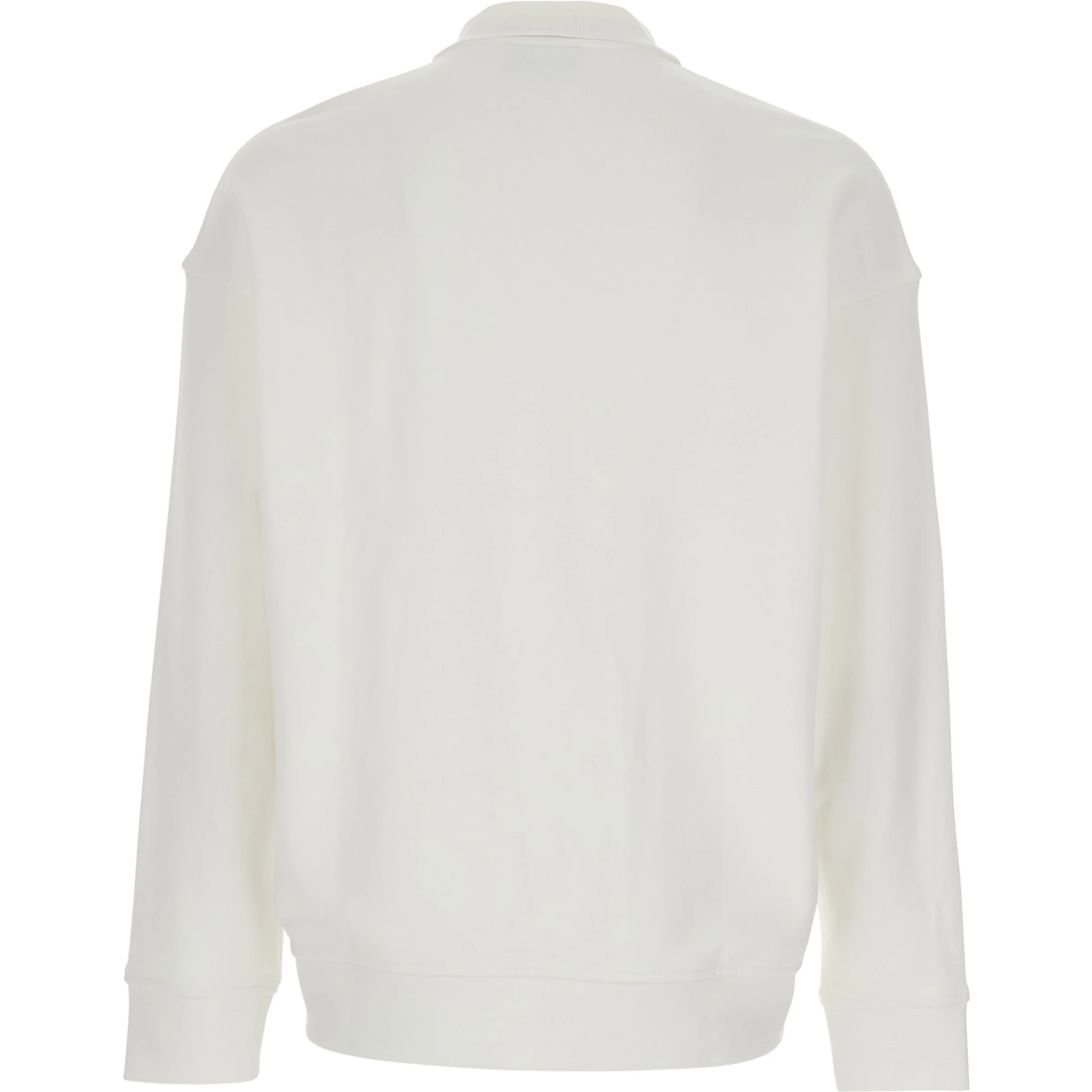White Sweatshirt with Polo Shirt Style Collar and Logo Embroidery on the Front in Cotton Man