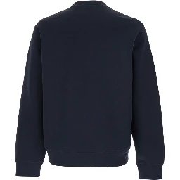 Blue Crewneck Sweatshirt with Logo Embroidery on the Front in Cotton Blend Man