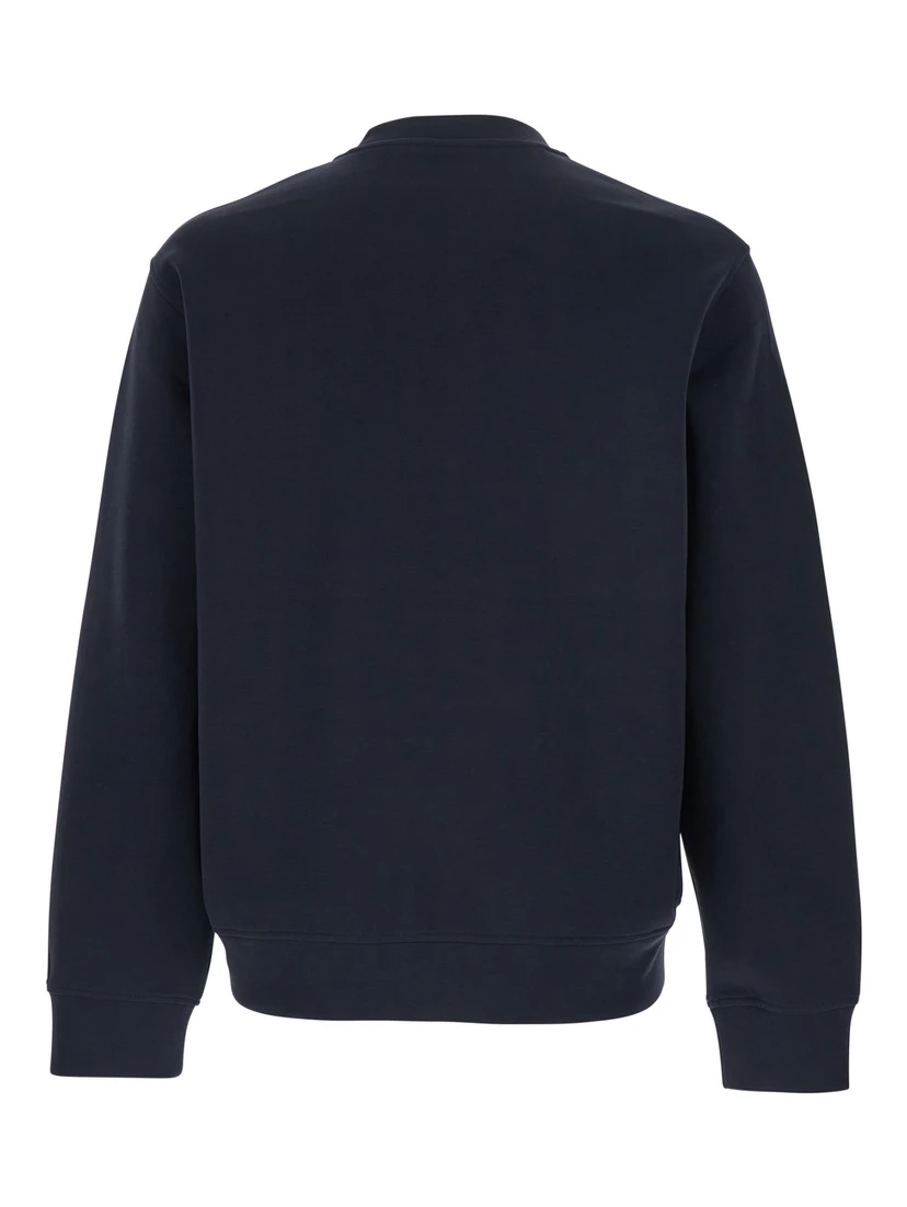 Blue Crewneck Sweatshirt with Logo Embroidery on the Front in Cotton Blend Man