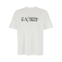 White Crewneck T-Shirt with Logo Embroidery on the Front in Cotton Man