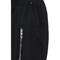 Black Crop Jacket with Bomber Collar and Sleeve Pocket in Tech Fabric Woman