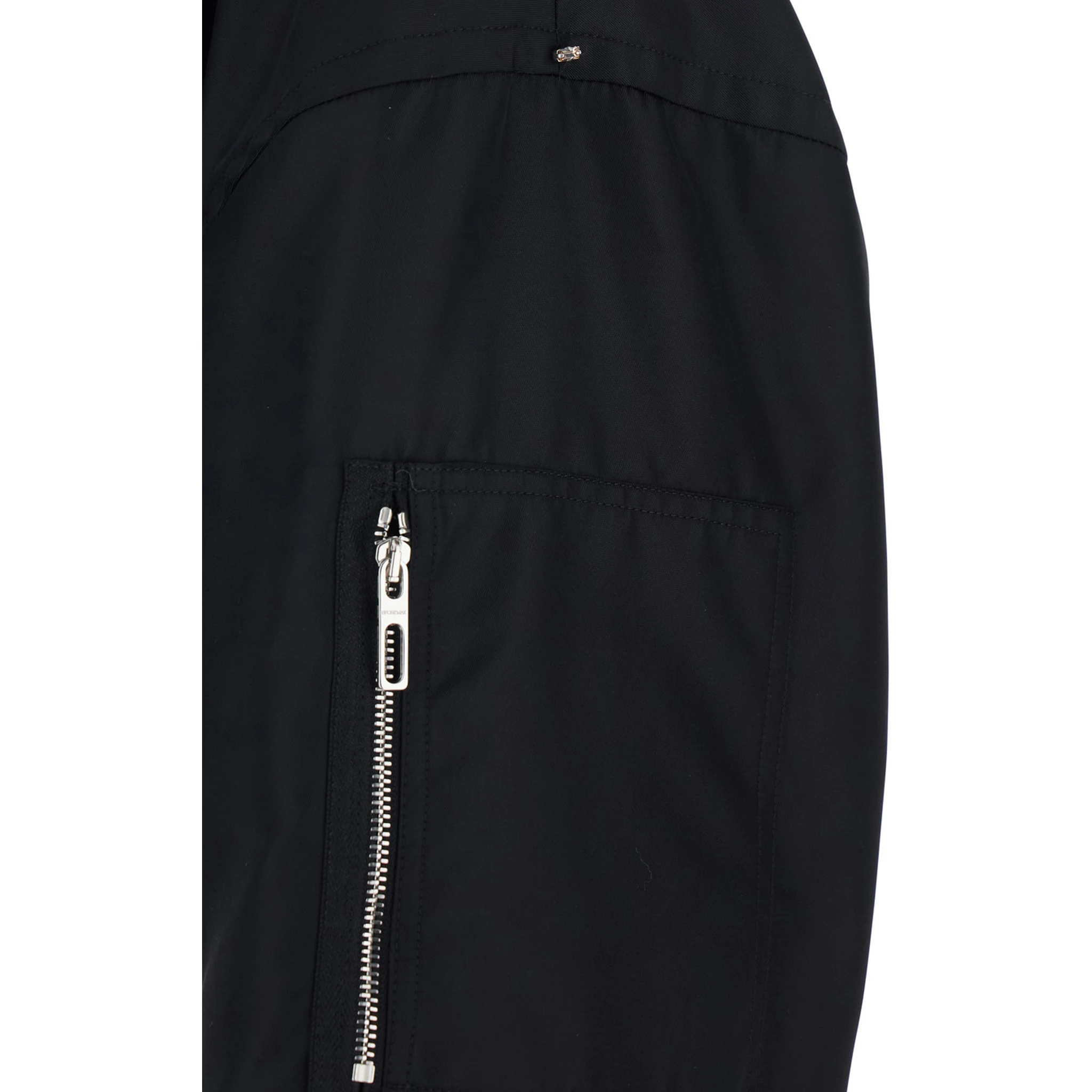 Black Crop Jacket with Bomber Collar and Sleeve Pocket in Tech Fabric Woman