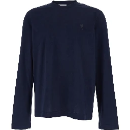 Blue Long-Sleeve T-Shirt with ADC Embroidery on the Front in Cotton Man