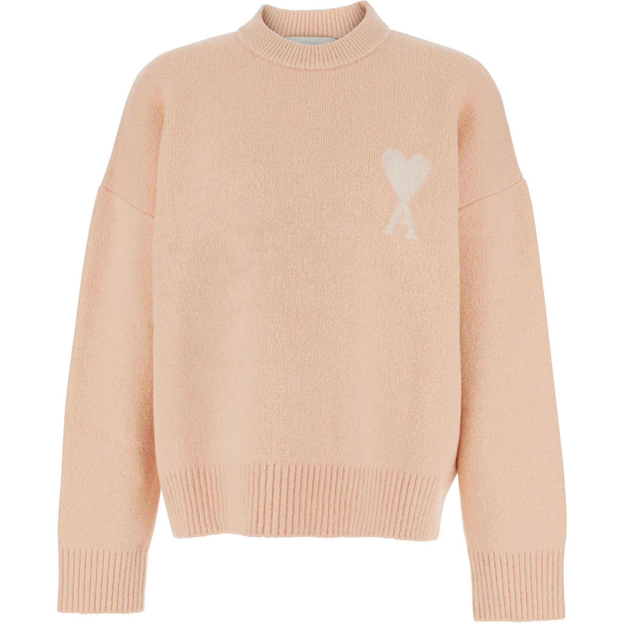 Pink Crewneck Sweater with ADC Embroidery on the Front and Dropped Shoulders in Wool Blend Woman